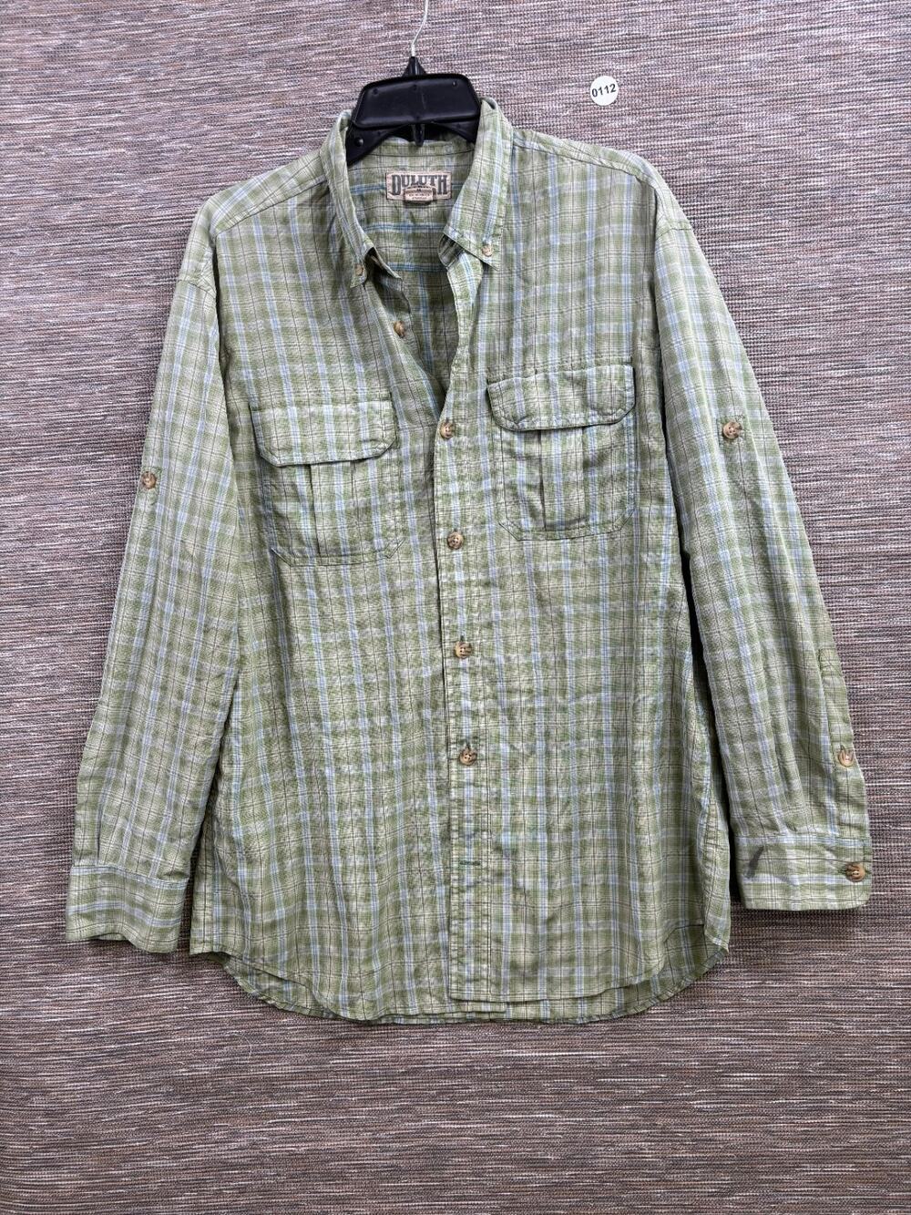 Duluth Trading Co Button Down Shirt Men’s Size M Green Plaid Regular Fit
